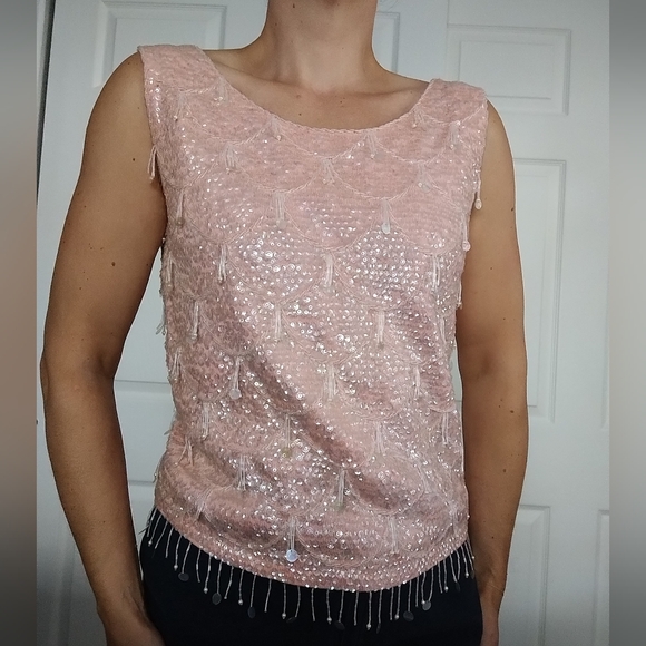 Macy's Pink Rhinestone and Beaded Fringe Tank Top Small - Picture 7 of 7